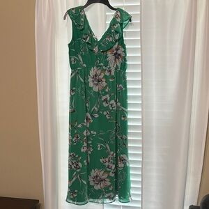 Maurices Green Floral Ruffle V-Neck Maxi Dress
